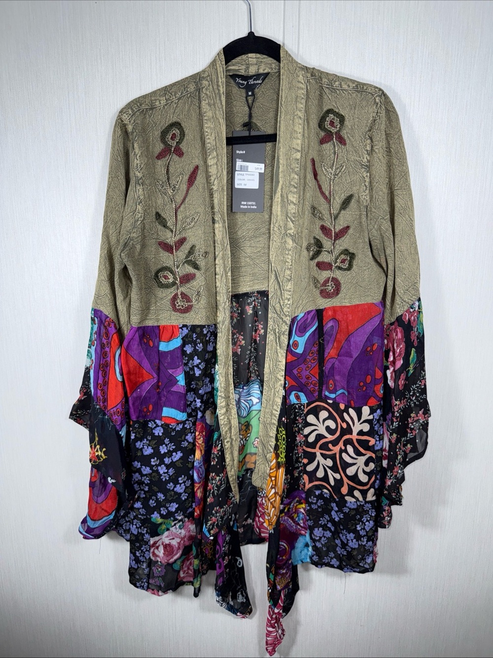 NWT Young Threads, Johnny Was inspired. Multicolor Embroidered Patchwork